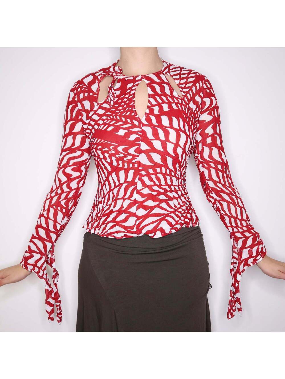 Y2K Italian Red and White Cutout Blouse (M/L)